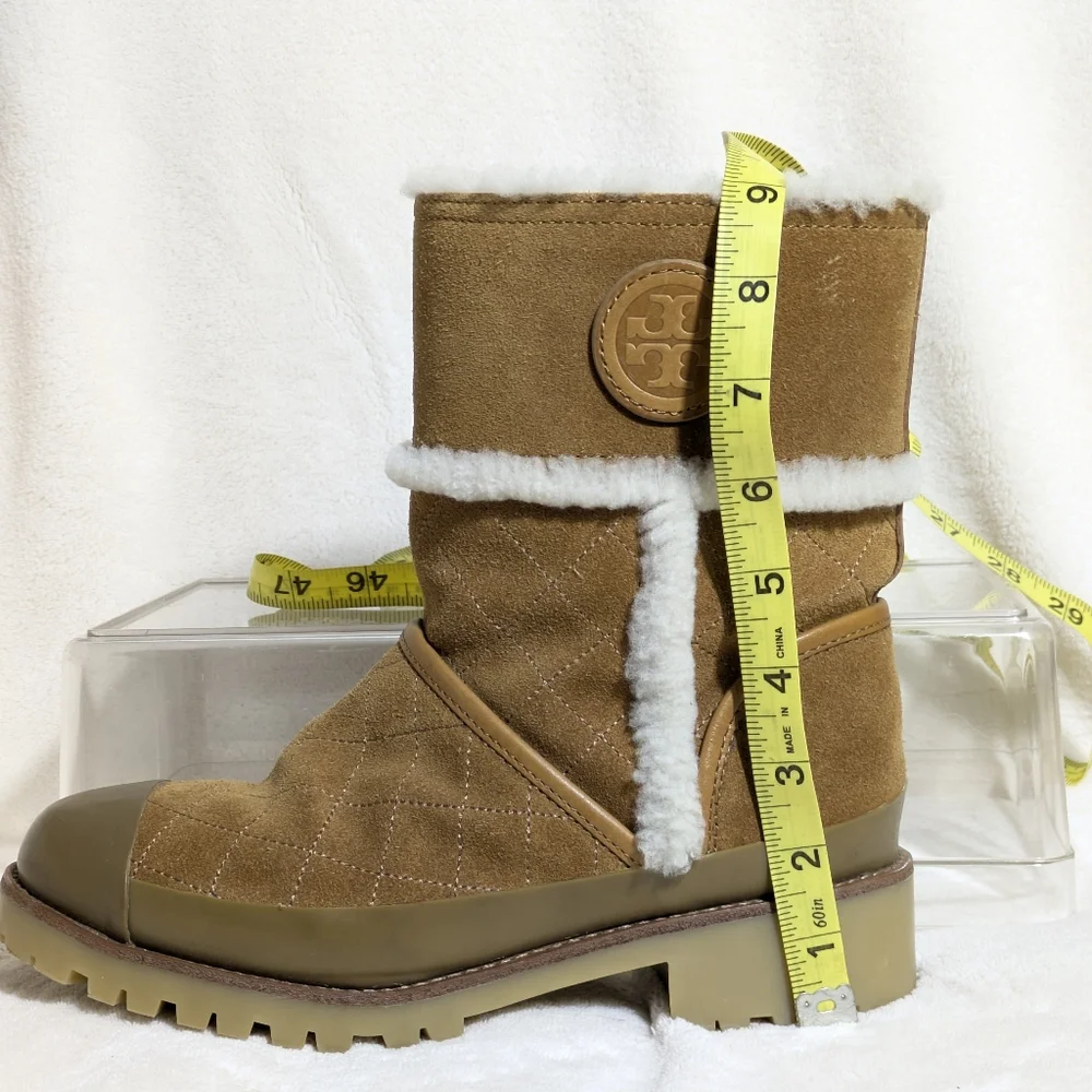 Tory Burch Boughton Shearling Bootie in Havana Tan Suede Warm Winter 7M‎